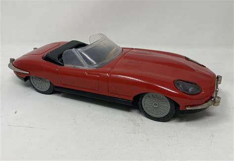 Vintage Lemezaru Gyar Red Jaguar Convertible Type Tin Toy Car