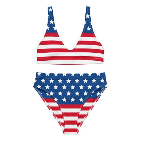 USA American Flag Stars And Stripes Eco High Waisted Bikini Set XS 3XL Festival Bikinis