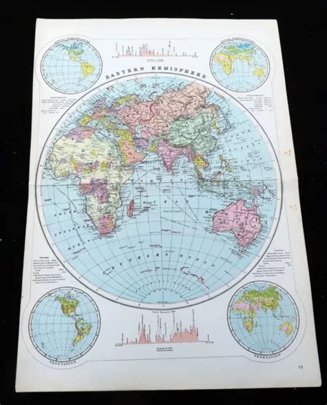 1891 ANCIEN CARTE Du Monde De L Est Hémisphère Globe 19th Siècle George