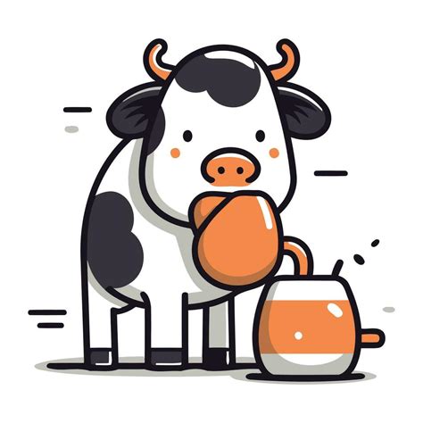 Cute Cow Drinking Milk Cartoon Mascot Character Vector Illustration ...