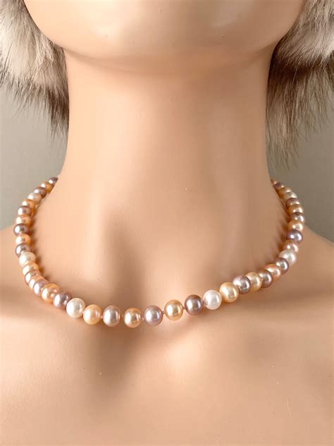 Multicolor Pearl Necklace 14K Gold Clasp Freshwater Cultured Pearls