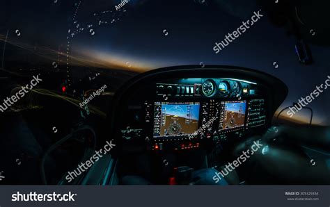 Lightened Cockpit Avionics Aircraft Flying Night Stock Photo 305329334 ...