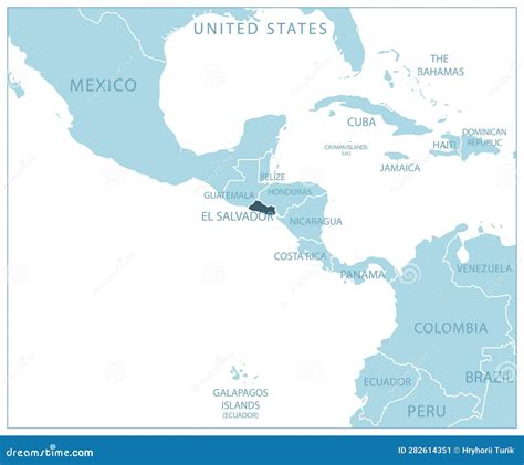 El Salvador - Blue Map with Neighboring Countries and Names Stock ...