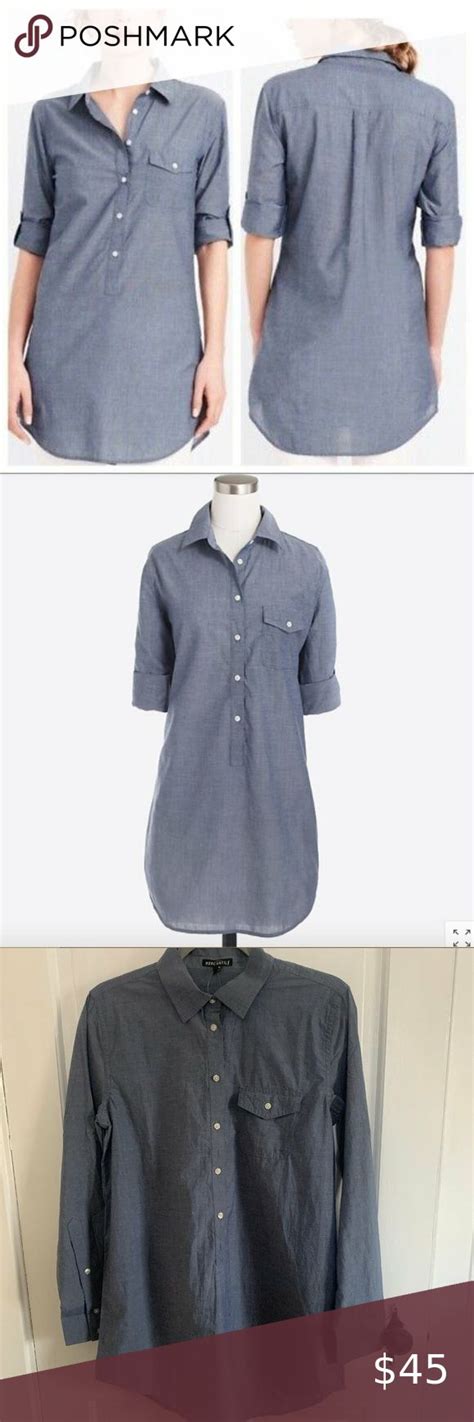 J Crew Chambray Popover Longsleeve Tunic Button Up Chambray Tunic