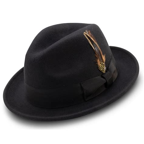 Montique Mens Black 2 Snap Brim Crushable Felt Wool Fedora Hat H10