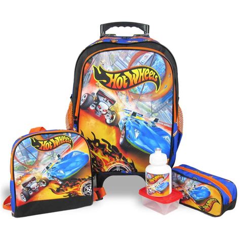 Kit Mochila Escolar Rodinhas Lancheira E Estojo Hot Wheels Shopee Brasil