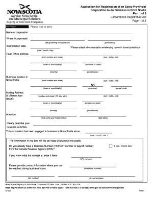 Fillable Online Gov Ns Application For Registration Of An Extra