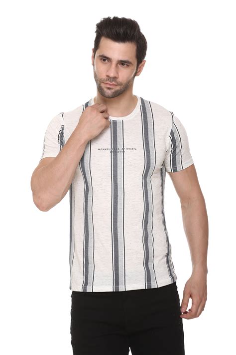 Mens Cotton Blended Printed Round Neck Regular Fit White Color T Shirt