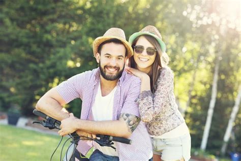 Romantic Couple Riding Bike Stock Image Everypixel