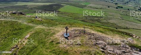 Aerial View Of A Celtic Cross On The Top Of Slemish Mountain Co Antrim ...