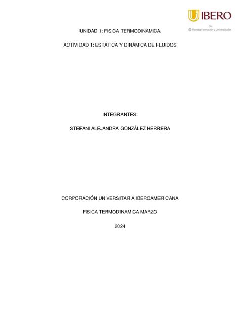 Actividad 1 Estática Y Dinámica DE Fluidos UNIDAD 1 FISICA