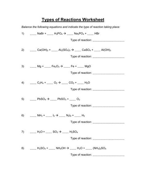 Identify The Type Of Reaction Worksheet