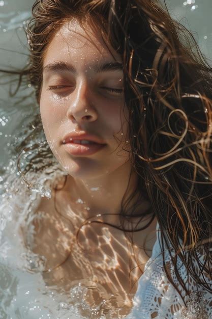 A Woman With Wet Hair Standing In The Water Perfect For Beauty Or Spa