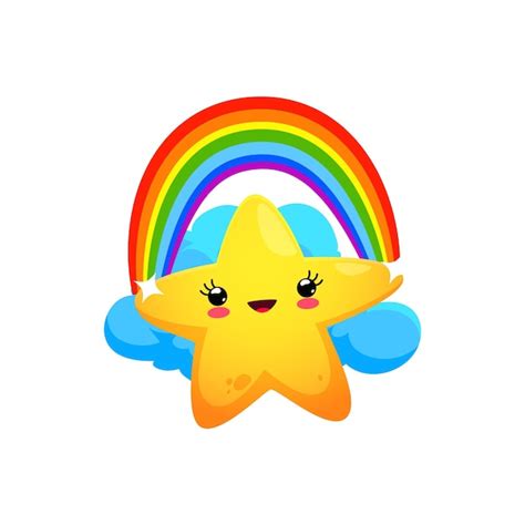 Cartoon Schattige Ster Kawaii Personage Met Regenboog Premium Vector