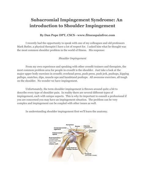 Pdf Subacromial Impingement Syndrome An Introduction To