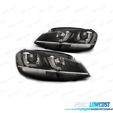 FAROIS FRONTAIS PARA VOLKSWAGEN VW GOLF 7 GTI LUZ DIURNA FUNDO PRETO BRANCO