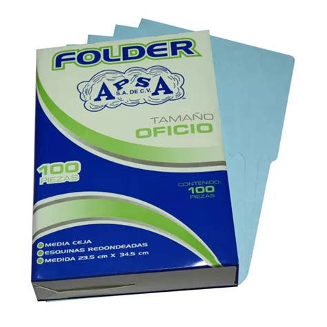 FOLDER CARTULINA 1 2 CEJA AZUL APSA OFICIO 1 PAQUETE CON 100 PIEZAS