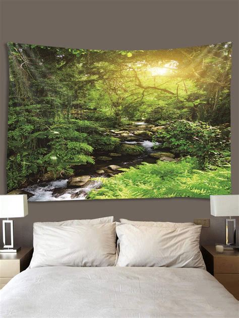 Dresslily Photo Gallery Sunlight Forest Stream Print Tapestry