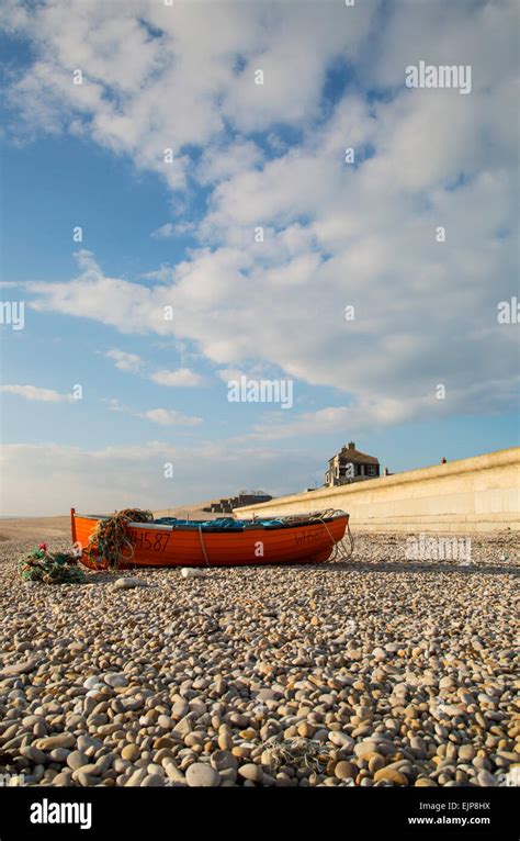 Fishing Boat on Chesil Beach Stock Photo - Alamy