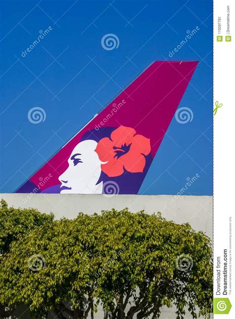 Hawaiian Airlines Tail Section At The Honolulu Airport Editorial Photo