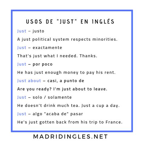 usos de just en inglés infografía | Palabras inglesas, Como aprender ...