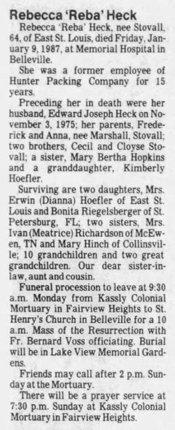 Rebecca Reba Stovall Heck Find A Grave Memorial