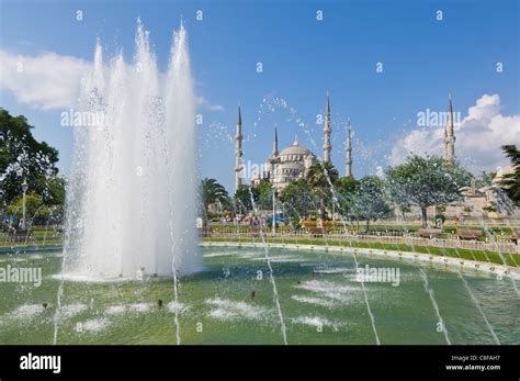 The Blue Mosque Sultan Ahmet Camii With Domes And Minarets Fountains