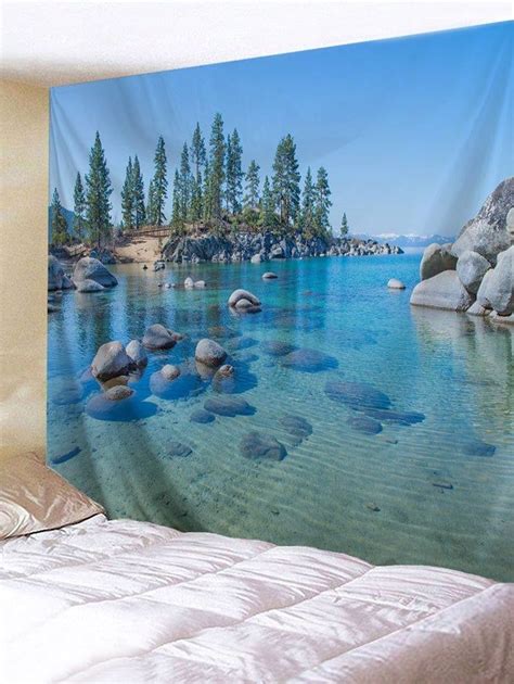 Clear River Stones Trees Print Wall Tapestry Tapestry Wall Tapestry