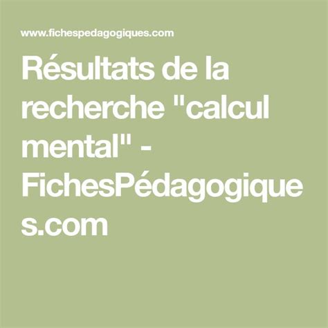 Résultats de la recherche calcul mental FichesPédagogiques