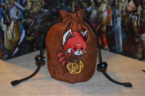 Dice Bag D20 Red Panda Embroidered Suede Etsy