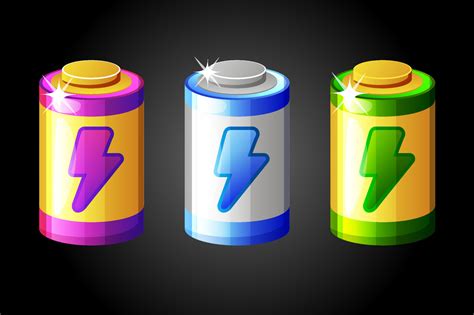 Set Cartoon Energy Batteries For The Game Vector Illustration Isolated