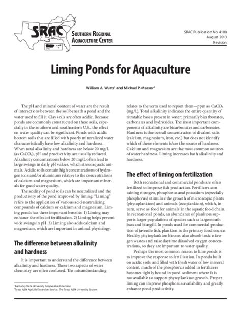 (PDF) Liming ponds for aquaculture