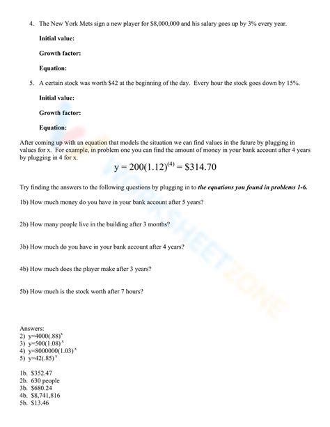 Free Exponential Growth And Decay Worksheets With Answer Key