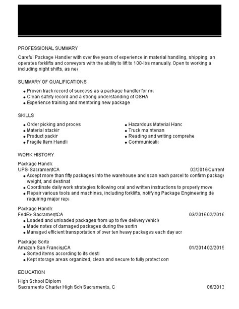 Package Handler Resume