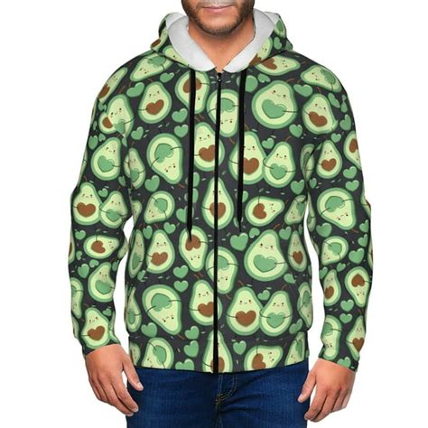 Kdxio Avocado Heart Print Men Hoodies Casual Hoodies for Men with Zip Pockets Full Zip Long ...