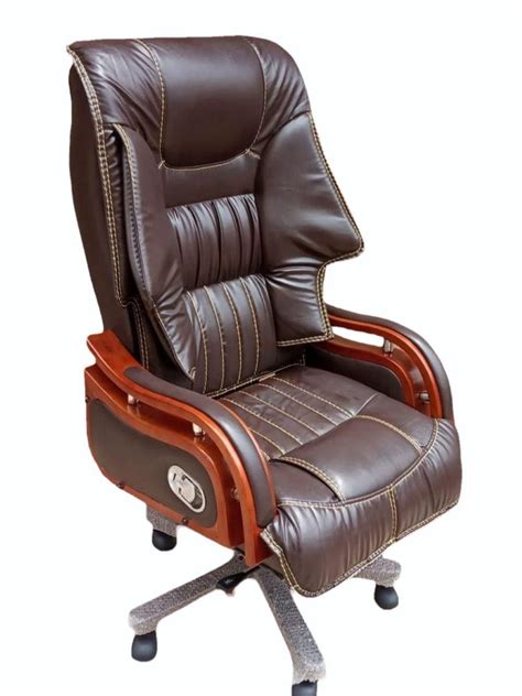 Leather High Back 24 Inch Boss Office Revolving Chair Fixed Arm At