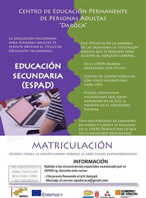 Matriculaci N Espad Educaci N Secundaria Cpepa Daroca