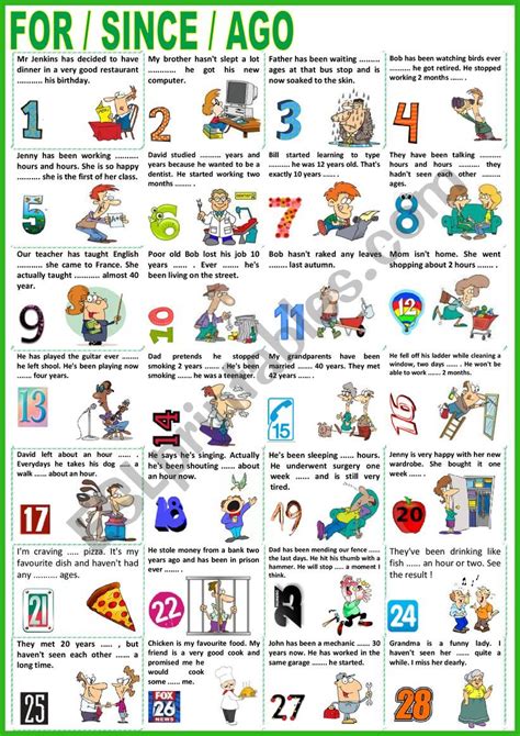 Since For Ago Exercises Esl Worksheet By Karagozian