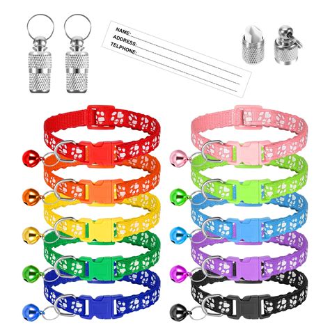 Taihexin 10 Pack Soft Nylon Cat Collars with Bells, Adjustable 7.5-12.6 ...