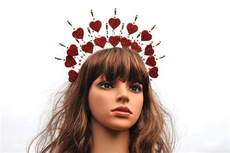 Queen Of Hearts Crown Valentines Headpiece Red Hearts Headband Etsy