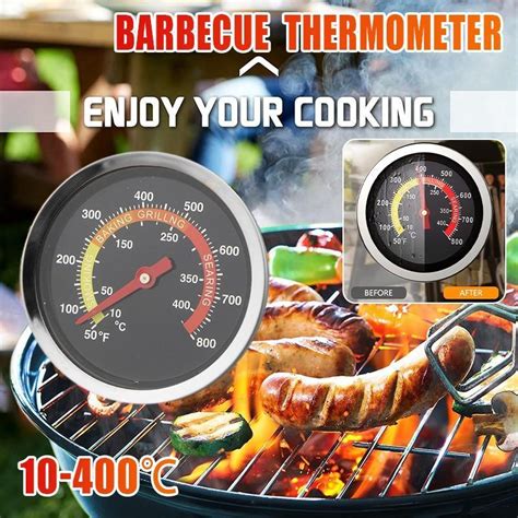 10 400℃ Barbecue Thermometer Gauge Stainless Bbq Smoker Grill Temperature Aimall