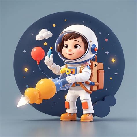 Astronauta Soplando Un Globo En Un Cohete Dibujos Animados Icono