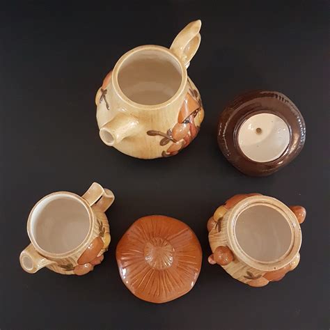 Arnels Mushroom Pottery Tea Set Mushroom Teapot Cream Sugar Set