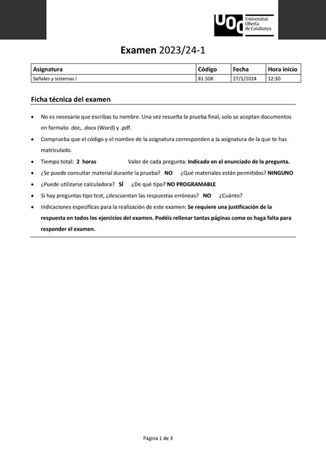 Enunciado Examen Señales y Sistemas 27 Enero 2024 Examen 2023 2 4