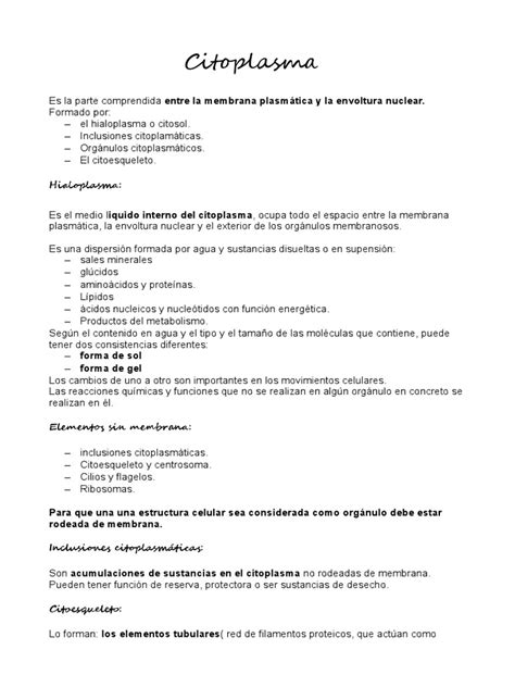 Citoplasma Biologiasegundodebachillerato Descargar Gratis Pdf Citoplasma Biología Celular