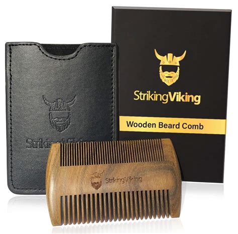 Striking Viking Wooden Beard Comb With Case Heavy Duty Dual Action