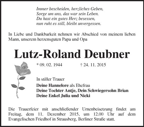 Traueranzeigen Von Lutz Roland Deubner M Rkische Onlinezeitung