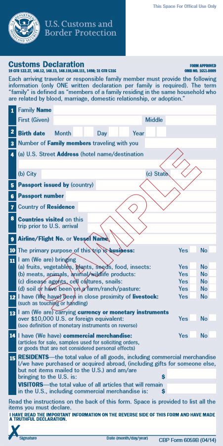 Sample Us Customs Form Form 6059b Path2usa