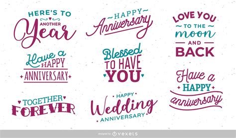 Wedding Anniversary Lettering Set Vector Download