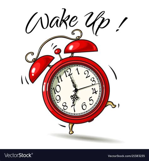 Cartoon Red Alarm Clock Ringing Wake Up Text Vector Image On Vectorstock Alarm Clock Clock